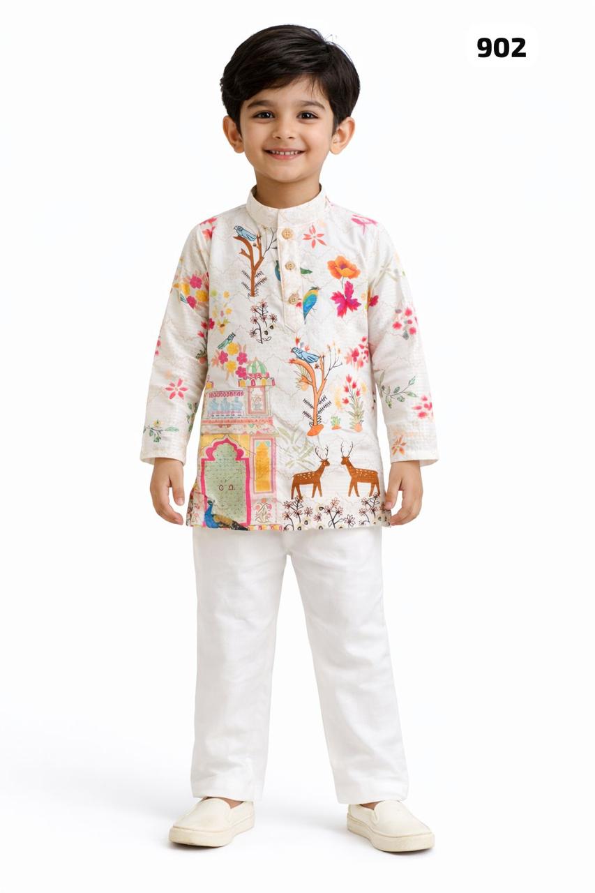 Border Embroidered Fancy Kurta Pyjama For Boys