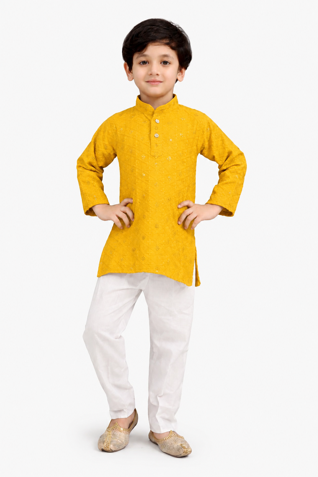 Embroidered Yellow Haldi Kurta Pyjama For Boys