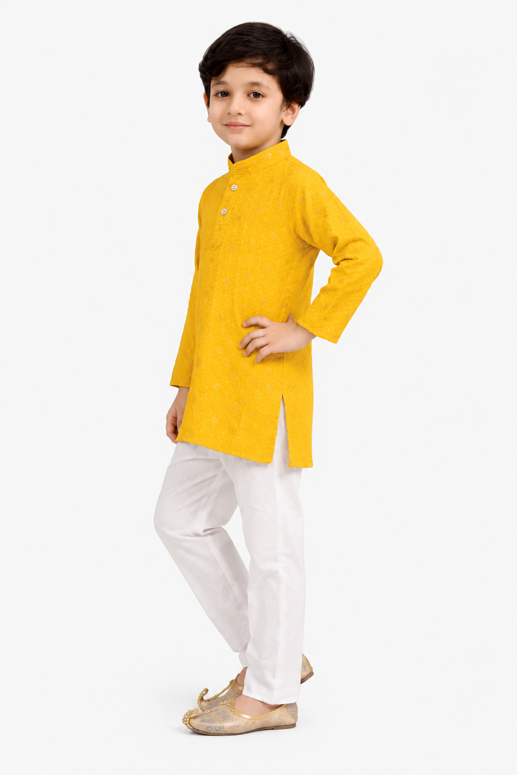 Embroidered Yellow Haldi Kurta Pyjama For Boys