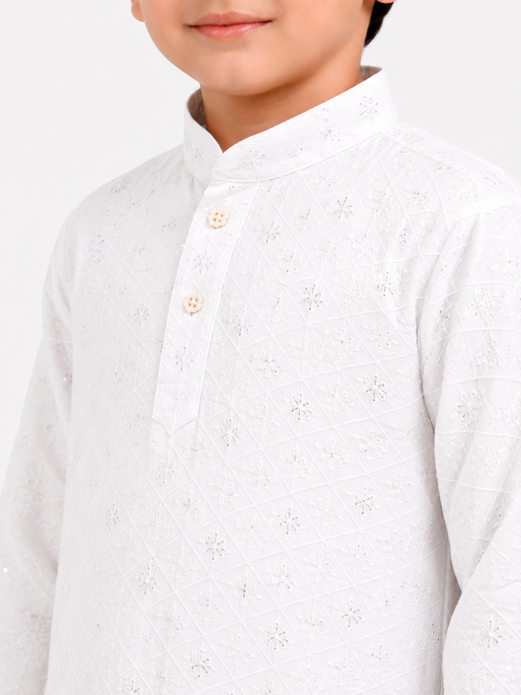 Embroidered White Kurta Pyjama For Boys