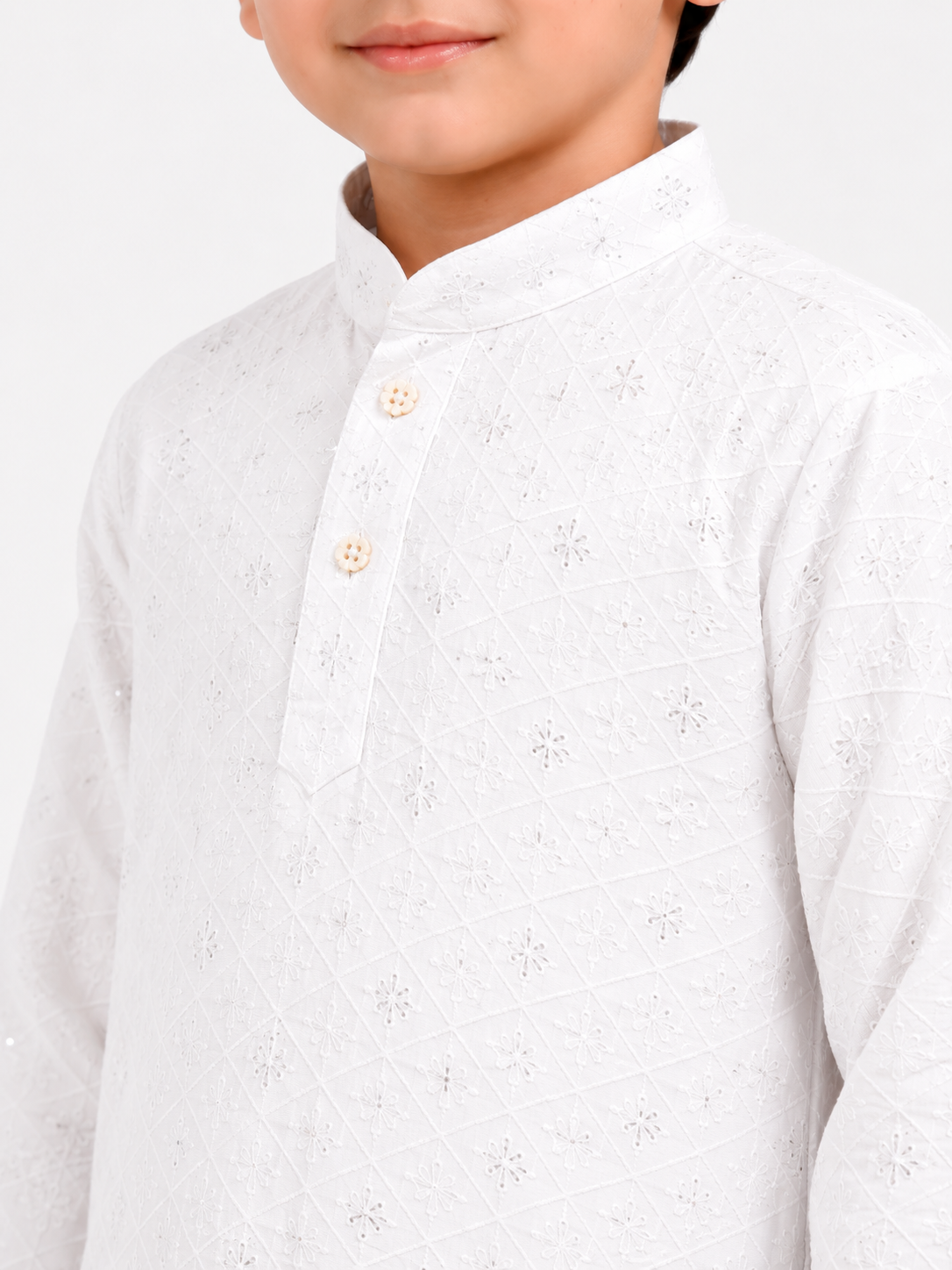 Embroidered White Kurta Pyjama For Boys
