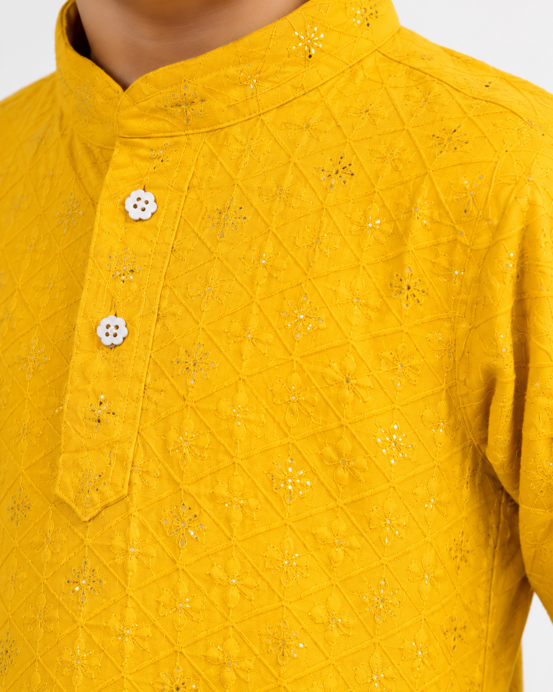 Embroidered Yellow Haldi Kurta Pyjama For Boys